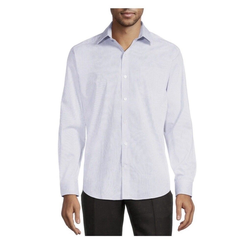 George Classic Fit Shirt Mens 2XL Blue Mini check Wrinkle Resistant NWT